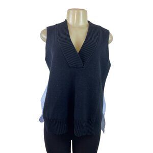 Striped Back Button Sleeveless Blouse With Ribbed Knit Vest Combo Size M